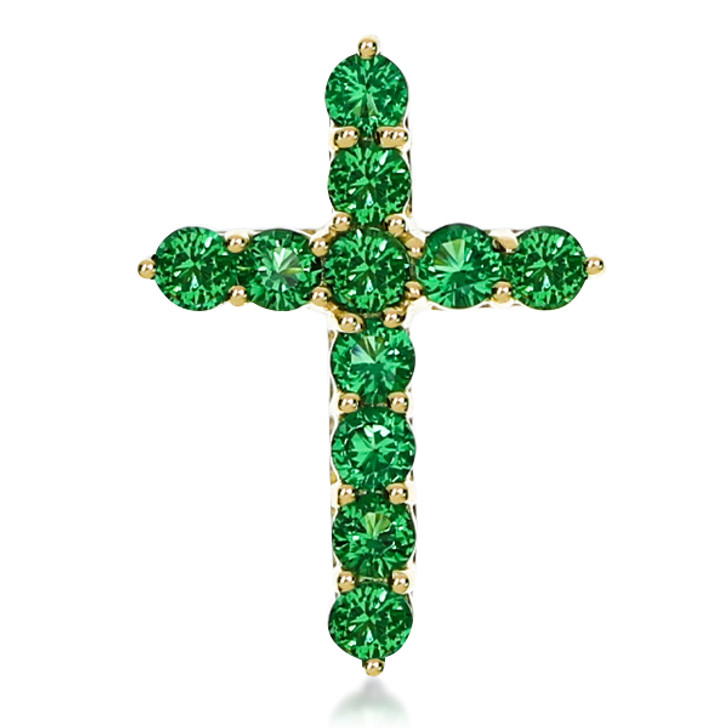 Emerald Solitaire Cross Necklace, 14K White Gold