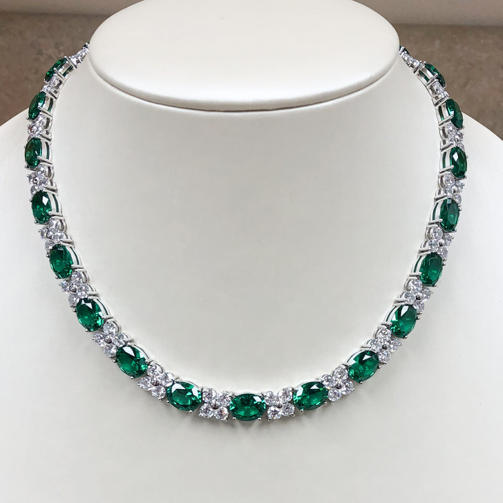 Pamela 2.5 Carat Each Green Emerald Look Ovals Necklace, 16-inches