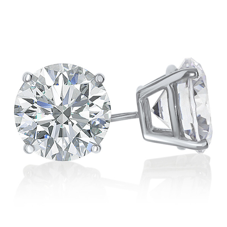 3.0 Ct Each Basket Set Round CZ Stud Earrings in 14K White Gold with Threaded Post