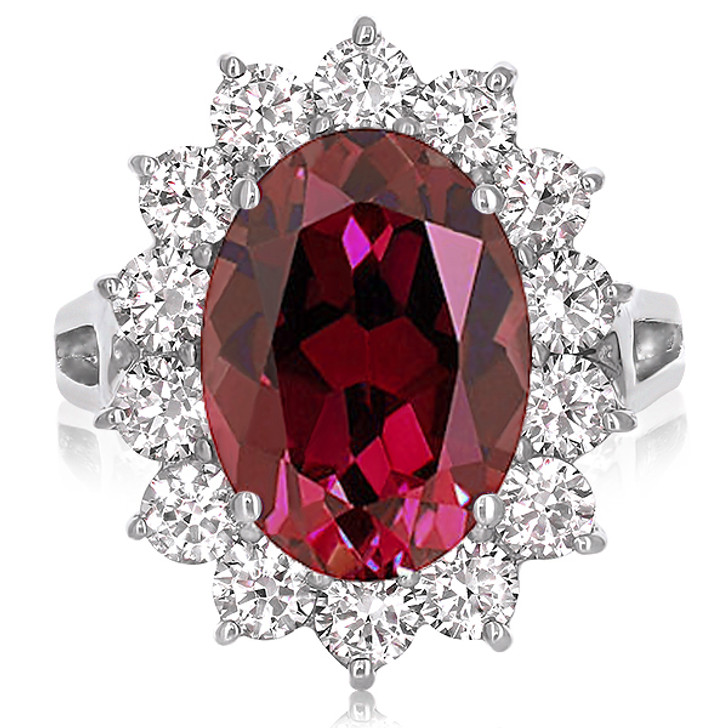 Diana 5.5 Carat Lab Created Ruby Oval with Halo Rounds Cluster CZ Ring