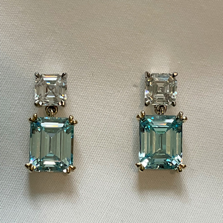 Limited Edition Aqua Brasilia Asscher Top Emerald Cut Drop Earrings