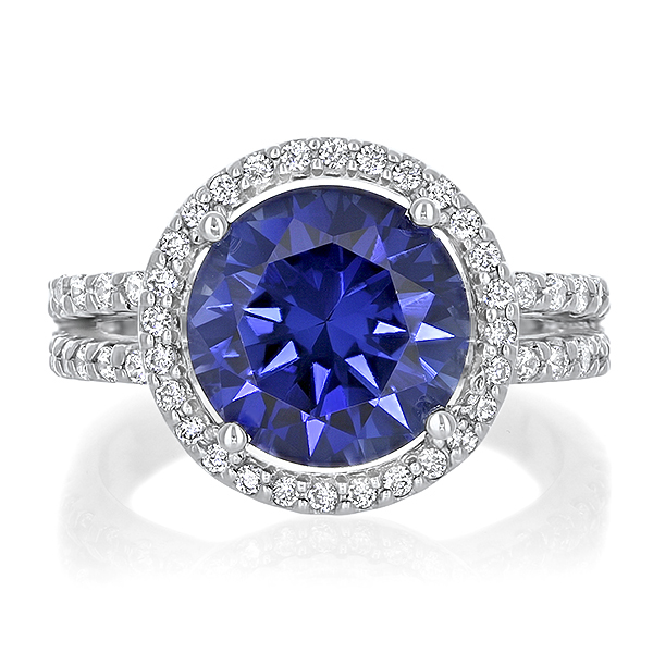 Amélie Round Color Gemstone Open Band Halo Solitaire CZ Ring Amélie Round Color Gemstone Open Band Halo Solitaire CZ Ring