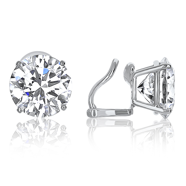 Basket Set Round CZ Stud Earrings with Non Pierced Omega Style Clip Basket Set Round CZ Stud Earrings with Non Pierced Omega Style Clip