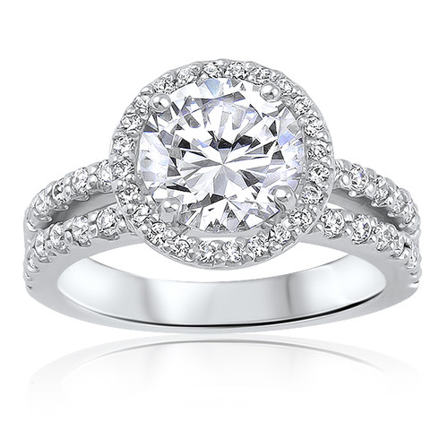 Amelie Round with Halo of Rounds Open Band Solitaire CZ Ring - Mystique ...