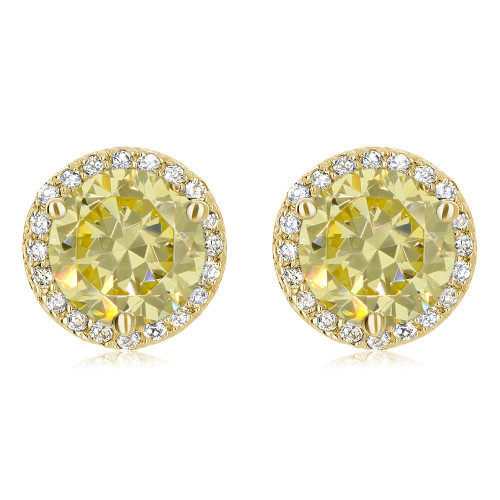 Margarita Halo Round Canary Yellow Diamond Look CZ Stud Earrings