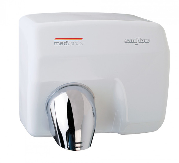 SANIFLOW Series E85A Automatic Cast Iron White Hand Dryer from Saniflow - 360° Revolving Nozzle, Surface Mounted Design