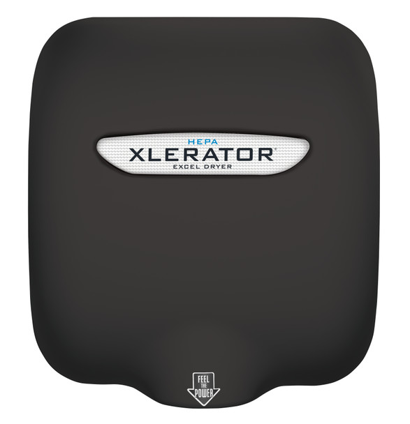 Excel HEPA Xlerator XL-SP-H Raven Black hand dryer. Sometimes also called the XL-BL-H