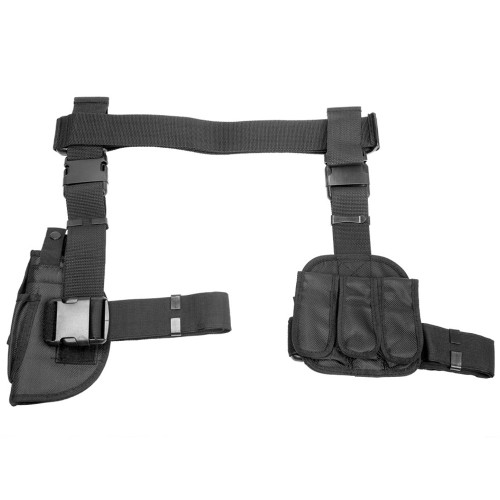NcSTAR Drop Leg Holster and Triple Magazine Pouch Most Full Sized and Compact Pistols Right Hand PVC Black [FC-814108013448]