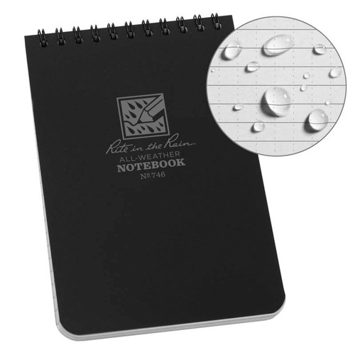 Rite in the Rain All-Weather Notebook 4" x 6" Waterproof Top Spiral Polydura Black [FC-632281746119]