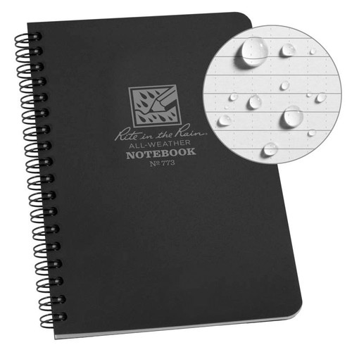 Rite in the Rain All-Weather Side Spiral Notebook 4.625" x 7" Polydura Black [FC-632281773115]