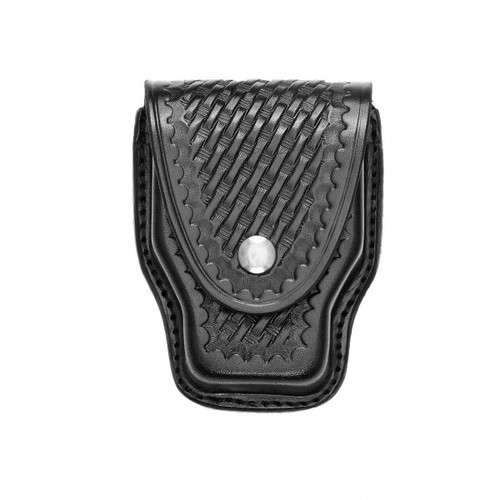 Aker Leather Handcuff Case Black Basketweave Chrome Snap [FC-666406112411]