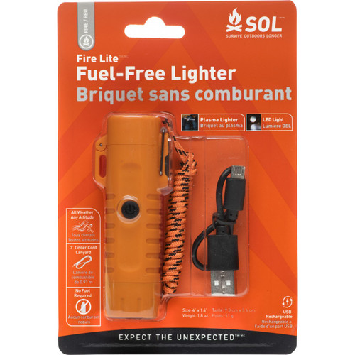 SOL Fire LIte Fuel Free Lighter with USB Charger and Tinder Cord Lanyard [FC-707708212437]