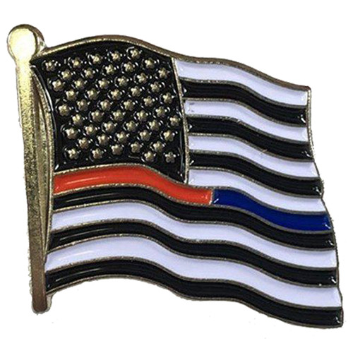 Thin Blue Line Dual American Flag Lapel Pin [FC-713012785642]