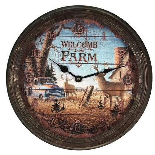 River's Edge Products Deer Scene Wall Clock Rusted 15 Inches 1034 [FC-643323103401]