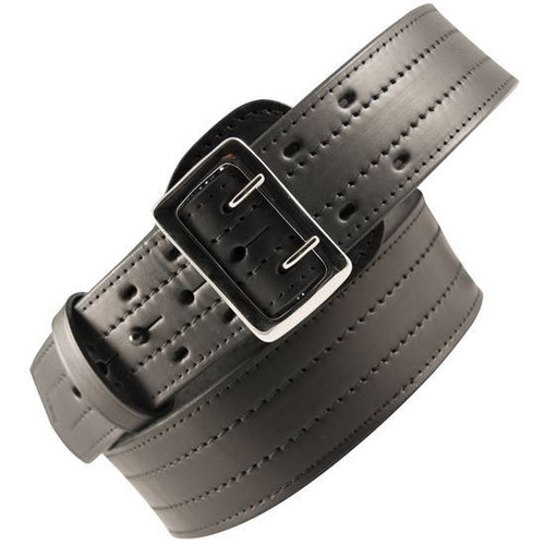 Boston Leather 6504 4 Row Stitched Sam Browne Leather Belt 42" Nickel Buckle Brass Snaps Plain Leather Black 6504-1-42 [FC-192375147357]