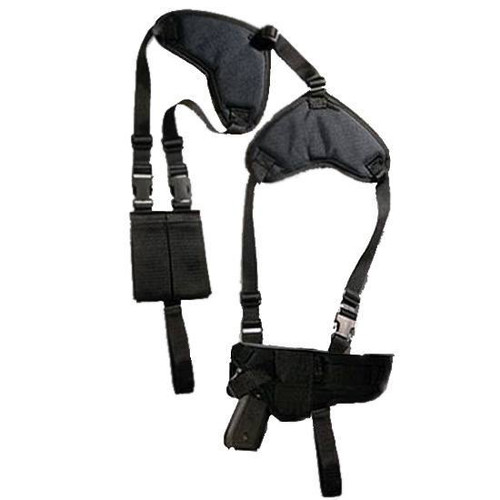 Bulldog Cases Deluxe Horizontal Shoulder Holster Large Frame 4"-4.5" Barrel Semi Autos Ambidextrous with Double Magazine Pouch Nylon Black WSHD31 [FC-875591005372]
