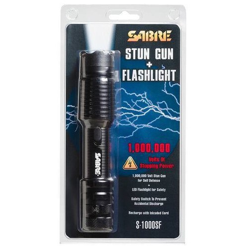 SABRE One Million Volt Stun Gun with Flashlight Rechargeable Aluminum Black S-1000SF [FC-023063808062]