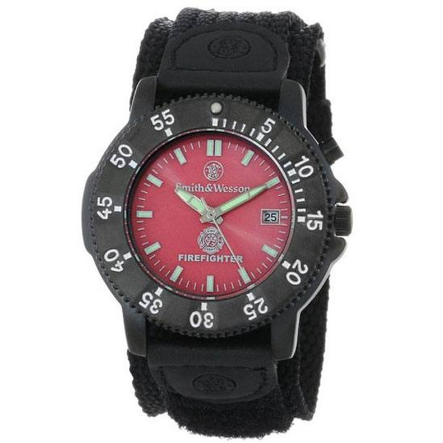 Smith & Wesson Men's Fire Fighters Watch with Nylon Strap Water Resistant S&W Logo Fire Fighters Logo Red Face SWW-455F [FC-810112980981]