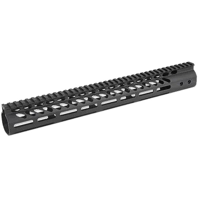 Guntec 15" Ultra Lightweight Thin M-LOK Free Floating Handguard with Monolithic Top Rail LR-308 DPMS Low Profile 13.7 oz. Aluminum Body Steel Barrel Nut Black [FC-714569646523]