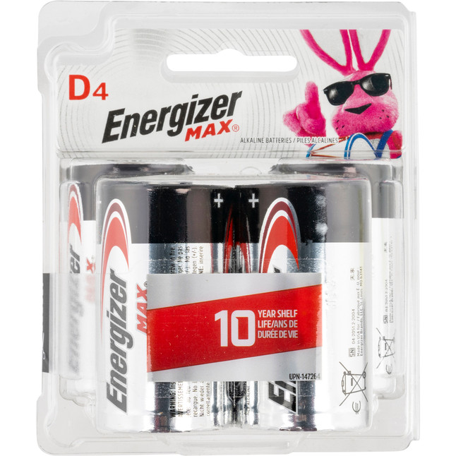 Energizer Max D Batteries Alkaline Batteries 4 Per Package [FC-039800039774]