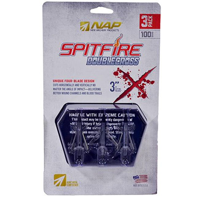 New Archery Products Spitfire Double Cross Mechanical Broadhead 100gr 3 Pack [FC-033576600862]