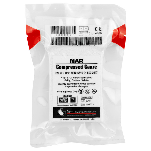 North American Rescue Compressed Gauze 4.5"x4.1 yd. Sterile 100% Cotton [FC-2-NAR30-0052]
