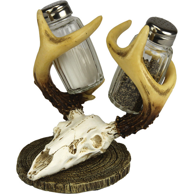 River's Edge Products Euro Deer S&P Set Salt and Pepper Shakers with Skull Mount Holder 526 [FC-643323526019]