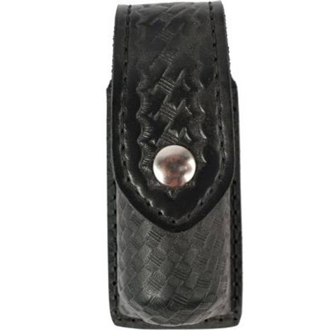 Safariland Model 38 OC Spray Holder Standard Top Flap 1.375"x5" SafariLaminate Chrome Snap Closure Basket Weave Black 38-4 [FC-781602050623]