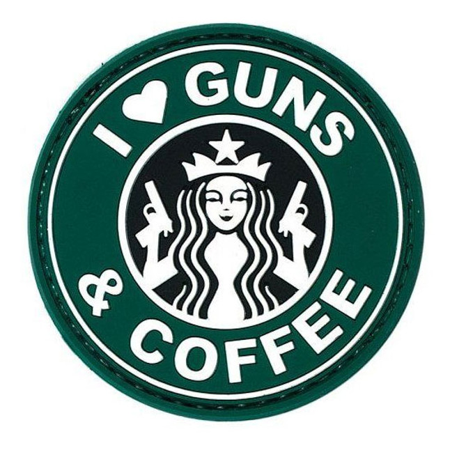 Voodoo Tactical PVC Morale Patch "I Love Guns & Coffee" [FC-783377021679]