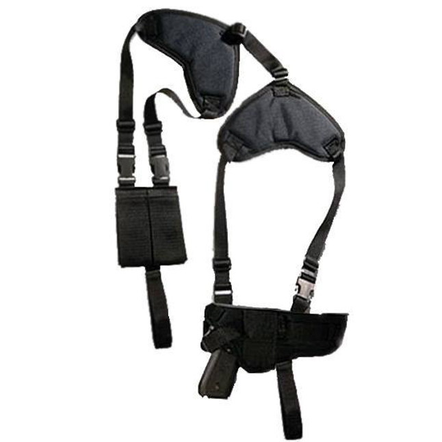 Bulldog Cases Deluxe Horizontal Shoulder Holster Large Frame 4"-4.5" Barrel Semi Autos Ambidextrous with Double Magazine Pouch Nylon Black WSHD31 [FC-875591005372]