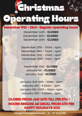 Christmas Operating hours 2023 - Morningside Shop 