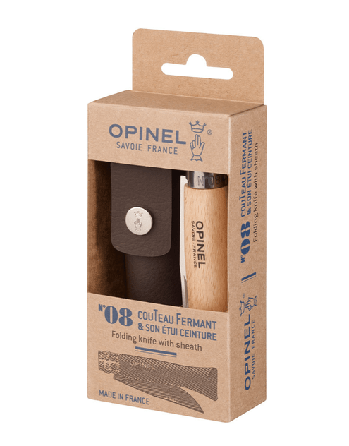 OPINEL N°08 Traditional Folding Knife S/S and Sheath Set - Beechwood