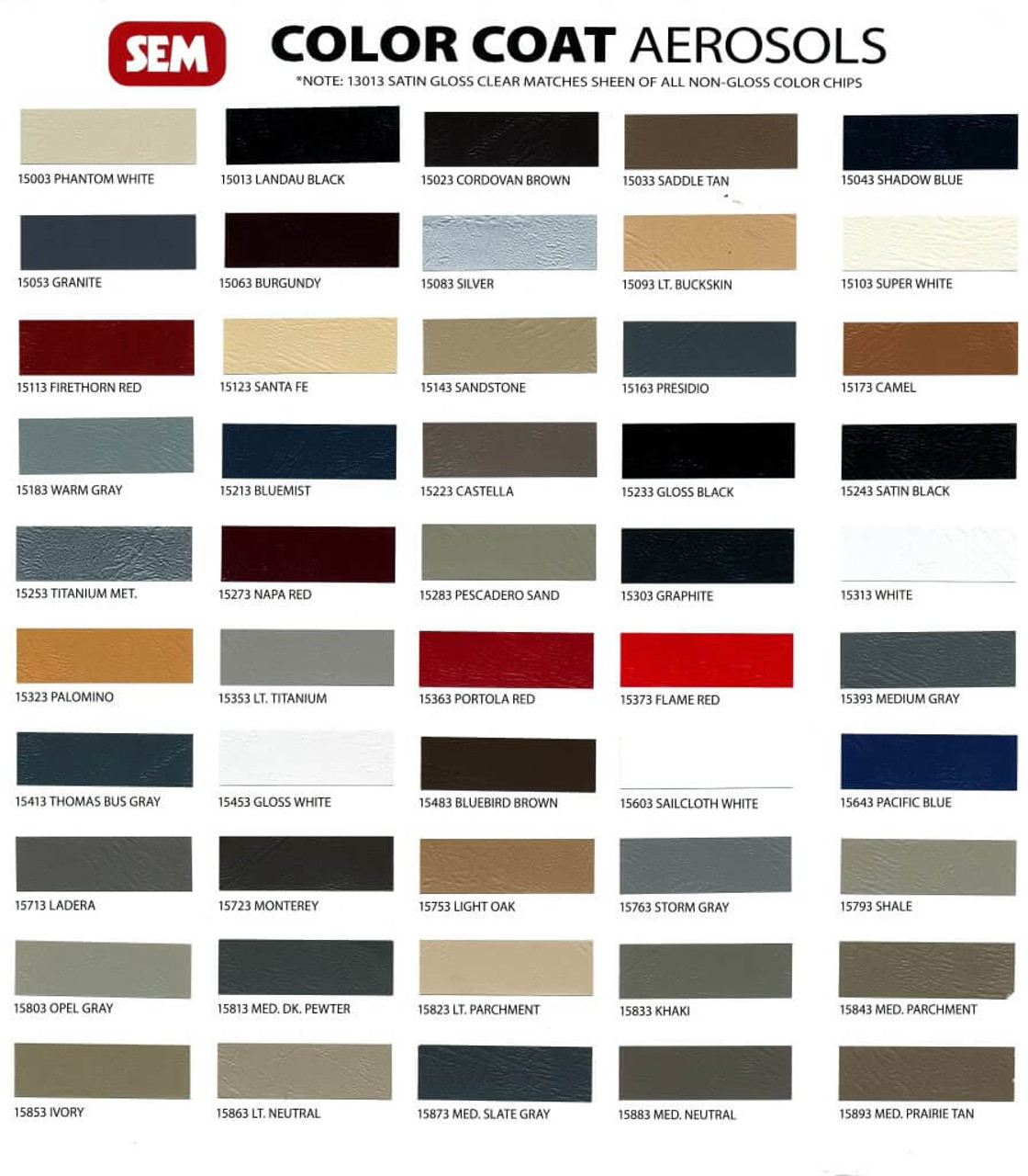 SEM Color Coat Color Chart