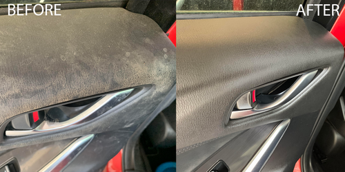 Cleans All before and after on black door panel