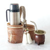 Matera de Cuero & Lana con Mango Trenzado Leather Mate Basket with Braided Handle - Bag for Mate Vessel & Thermo (No Mate or Thermo Included)