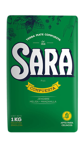 Sara Yerba Mate Compuesta con Melisa Manzanilla y Jengibre, 1 kg / 35.27 oz