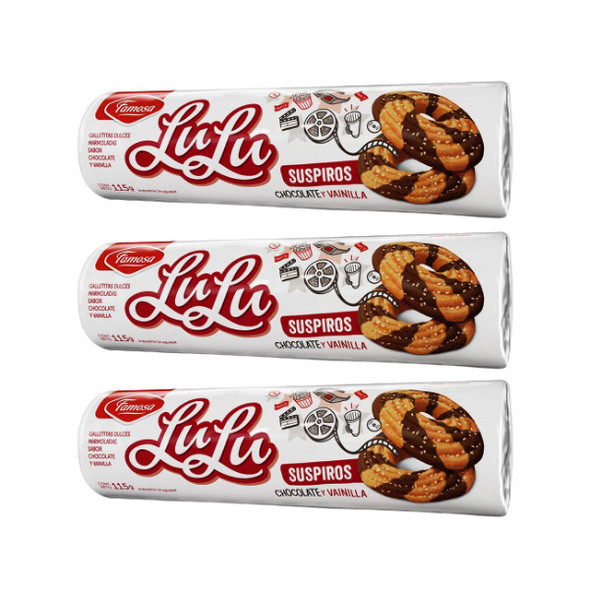 Famosa LuLu Suspiros Galletas Marmoladas Sabor Vainilla y Chocolate, 115 g / 4.05 oz (pack of 3)