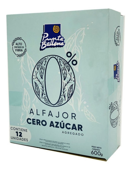 Punta Ballena Alfajor 0 % Cero Azúcar Agregada, 50 g / 1.76 oz (pack de 12 unidades)