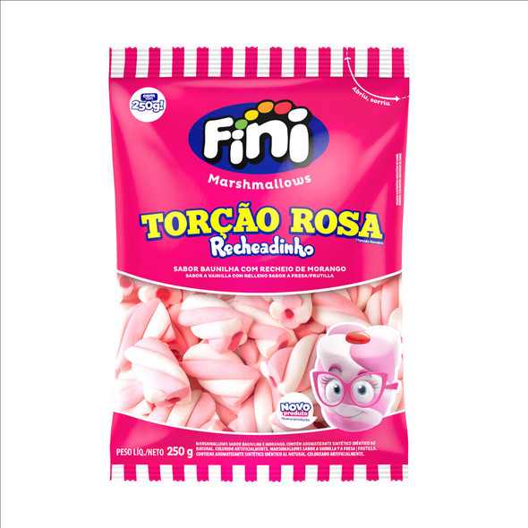 Fini  Marshmallows Rosa Rellenos Sabor Vainilla con Relleno Sabor Frutilla, 250 g / 8.81 oz