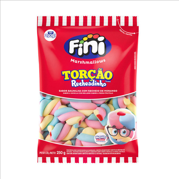 Fini  Marshmallows Twisty Rellenos Sabor Vainilla con Relleno Sabor Frutilla, 250 g / 8.81 oz