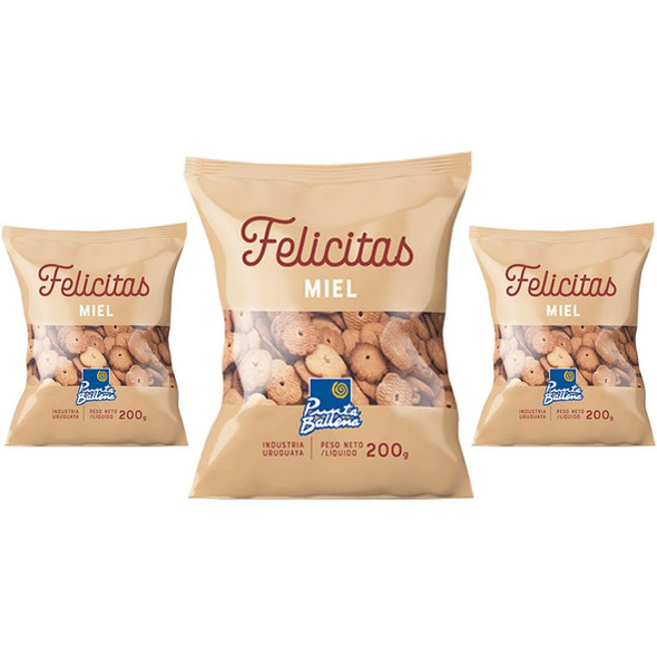 Punta Ballena Felicitas Galletas Dulces Sabor Miel, 200 g / 7.05 oz (pack de 3)