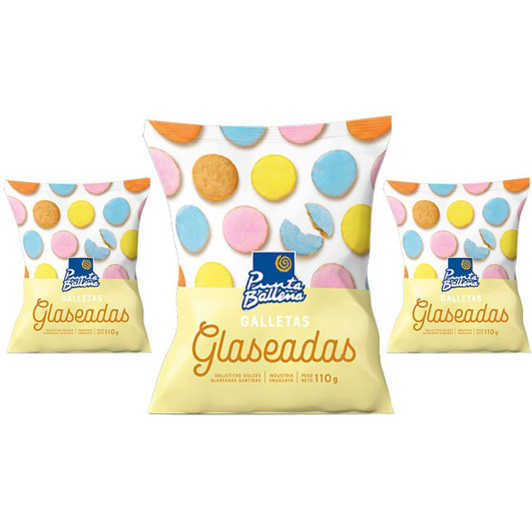 Punta Ballena Glaseadas Galletas Dulces  Glaseadas Surtidas, 110 g / 3.88 oz (pack de 3)