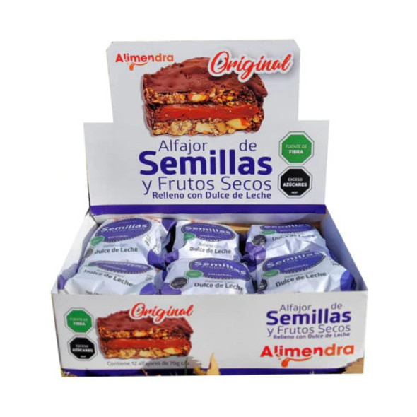 Alimendra Seeds & Nuts Alfajores Filled with Sugar-Free Dulce de Leche Gluten-Free Sin Azúcar, 70 g / 2.46 oz ea (box of 12)