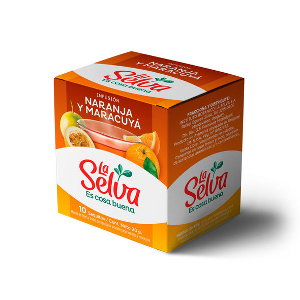 La Selva Tea Infusion Orange Flavor & Passion Fruit Té de Naranja & Maracuyá en Saquitos, 10 g / 0.35 oz (box of 10 bags)