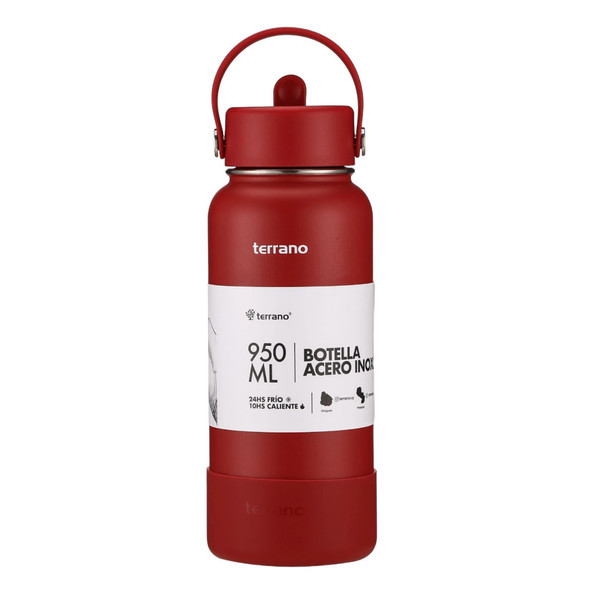 Terrano Thermal Bottle with Straw Spout, Removable Silicone Base Botella Térmica, 950 ml / 32 oz Capacity (Various Colors Available)