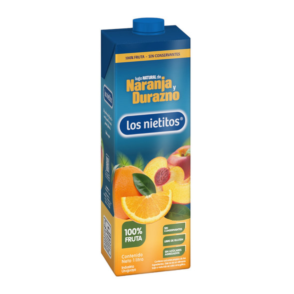 Los Nietitos Orange & Peach Natural Juice, 100% Fruit Jugo Natural de Naranja & Durazno, 1 lt / 33.8 fl oz