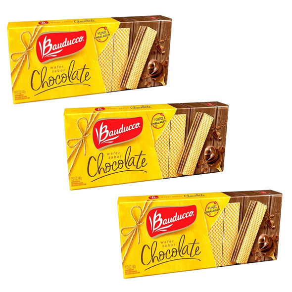 Bauducco Chocolate Wafer Cookies, Filled with Chocolate Obleas Rellenas de Chocolate, 140 g / 4.9 oz (pack of 3)