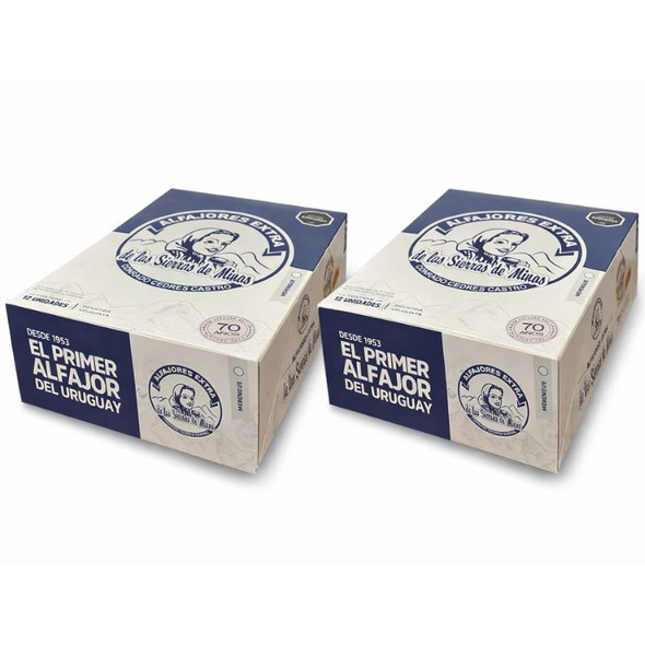 Sierras De Minas Alfajor de Nieve Italian Meringue Merengue Alfajor Filled with Dulce de Leche - Alfajores From Uruguay, 60 g / 2.12 oz, 12 alfajores per box (pack of 2 boxes)