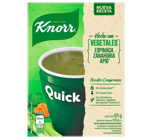 Knorr Quick Ready to Make Soup Vegetales Vegetable with Spinach Carrot & Celery 5 pouches, 63 g / 2.22 oz