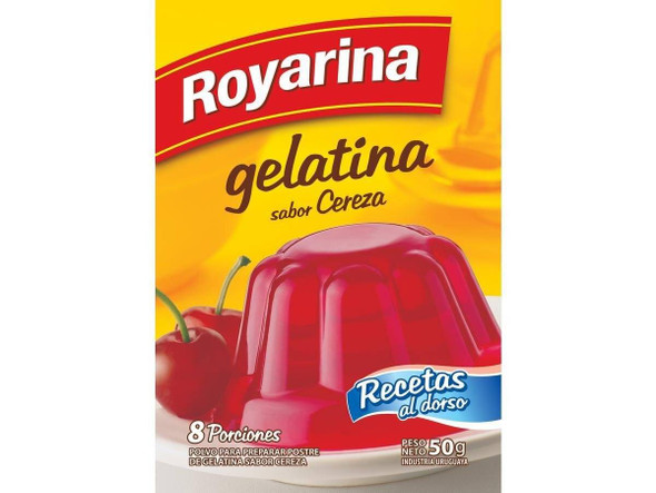 Royarina Cherry Ready to Make Jelly Gelatina Cereza Jell-O, 8 servings per pouch 50 g / 1.76 oz